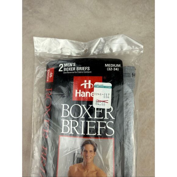 Vintage 1996 HANES Mens Boxer Briefs M 2 Pack Gray Made In USA 32-34 NOS - Picture 3 of 6